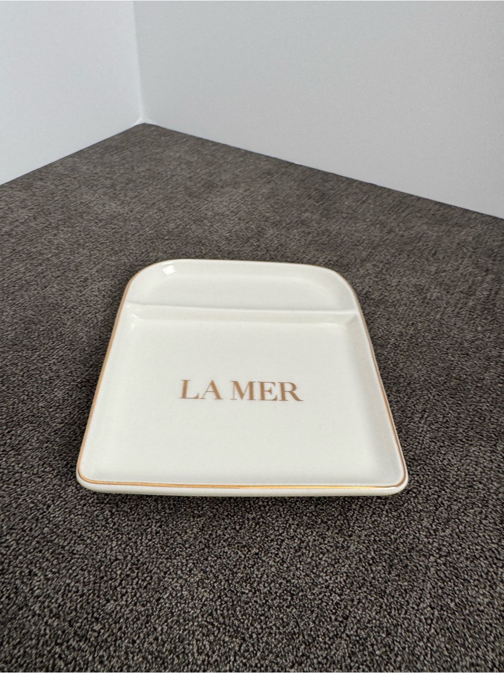 La Mer White with Gold Trim Ceramic Trinket Tray